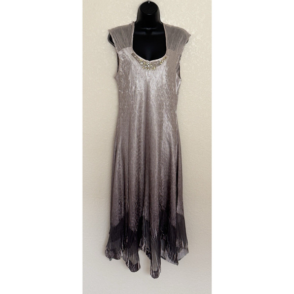 Komarov Crinkle Dress Sleeveless Gown XL Charmeuse Beaded Fairy Ethereal Whimsy - Picture 3 of 9